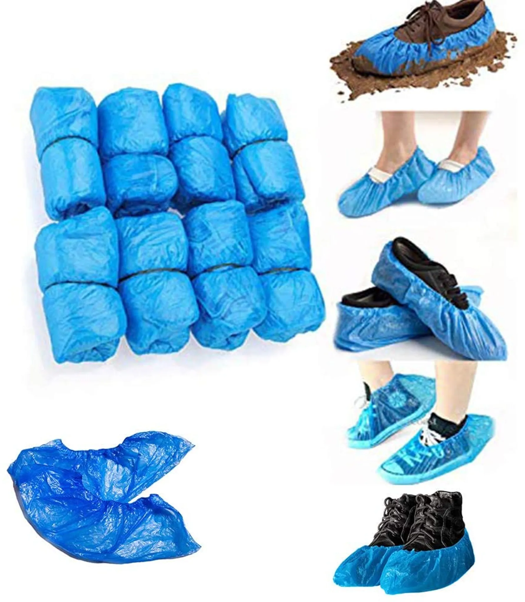 Farbige-Überschuhe, CPE Einwegüberschuh, Einweg-Überziehschuhe,  Op-Schuhüberzieher, Galosche, wasserdicht, Farbe:blau - 100 Stück,  Größe:extra stark 