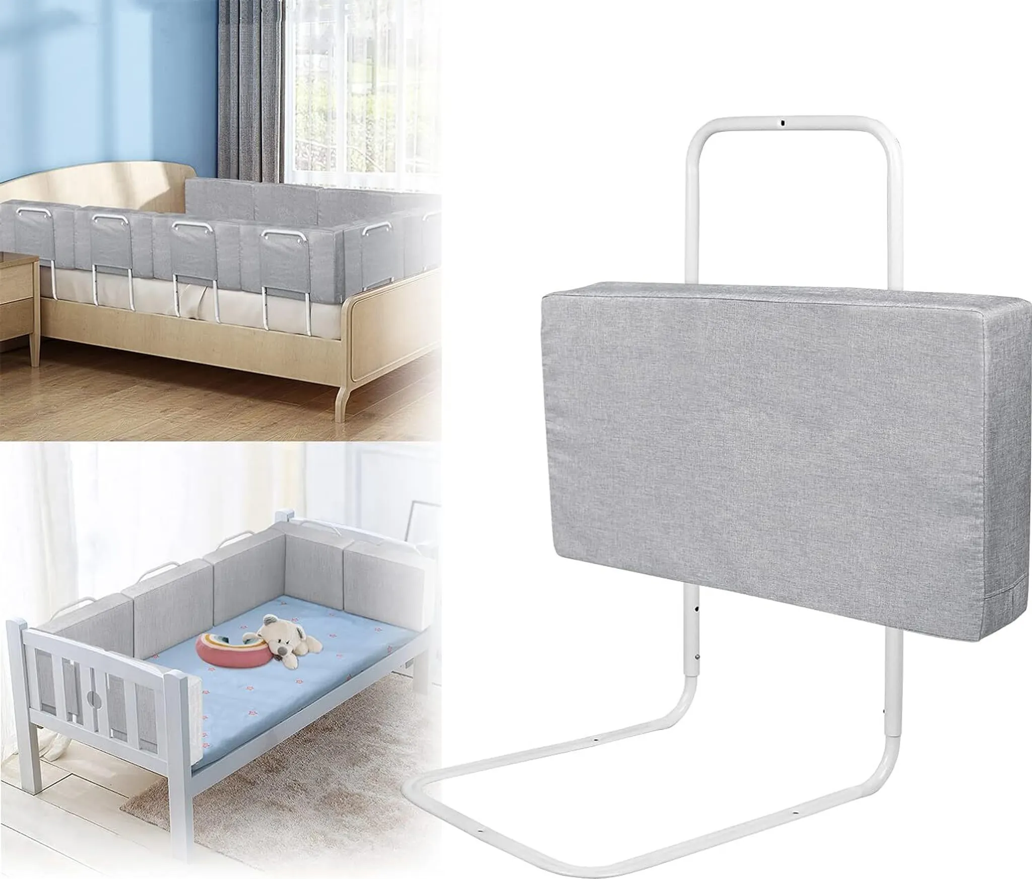 YARDIN Bettgitter 100 Cm Grau - Höhenverstellbarer Bettschutz Für Kinder