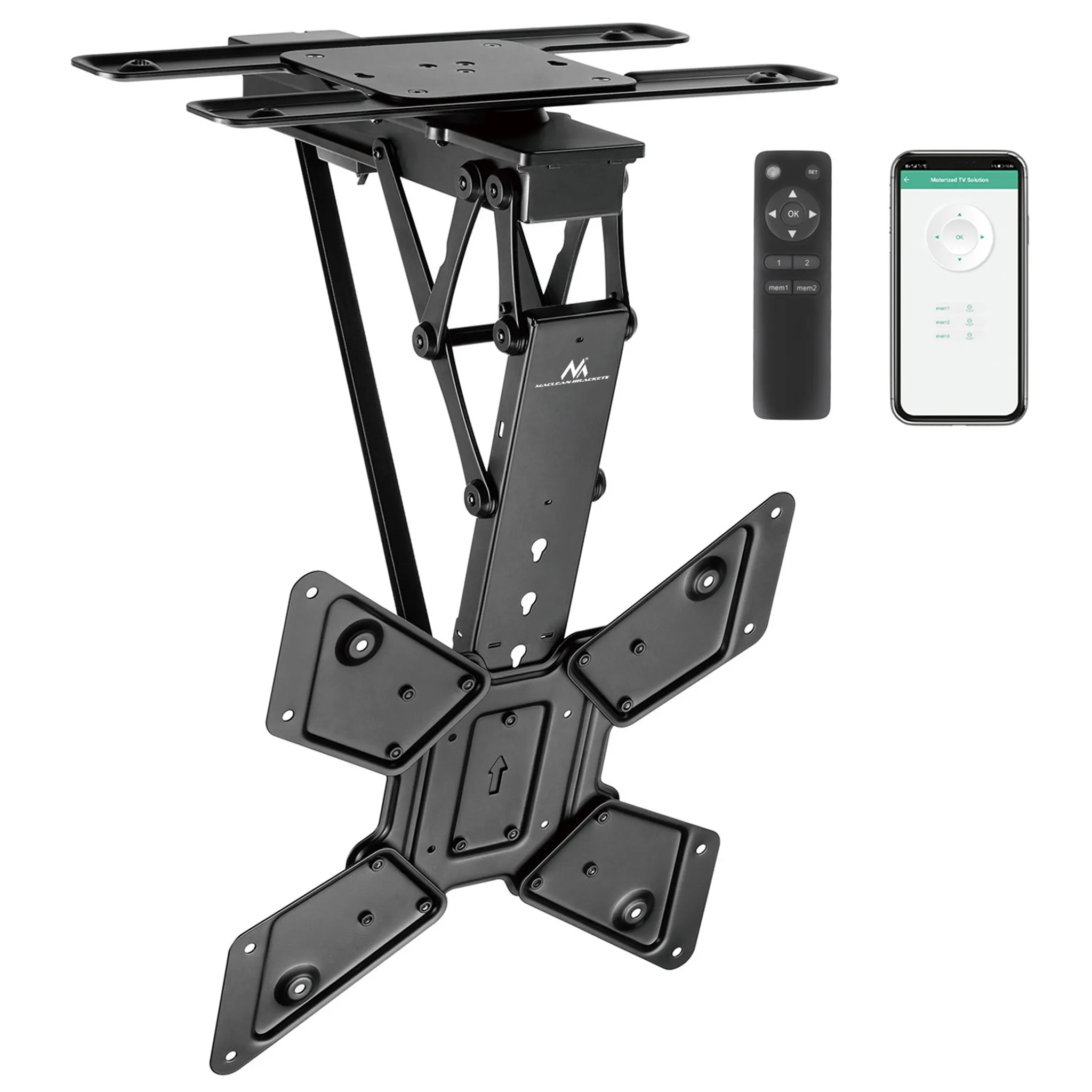 Supporto TV Elettrico Da Soffitto Maclean MC-491 – Con Telecomando E App Tuya, Rotazione 90°, Inclinazione 75°, Per TV 23-65", VESA Max 400x400 - 3
