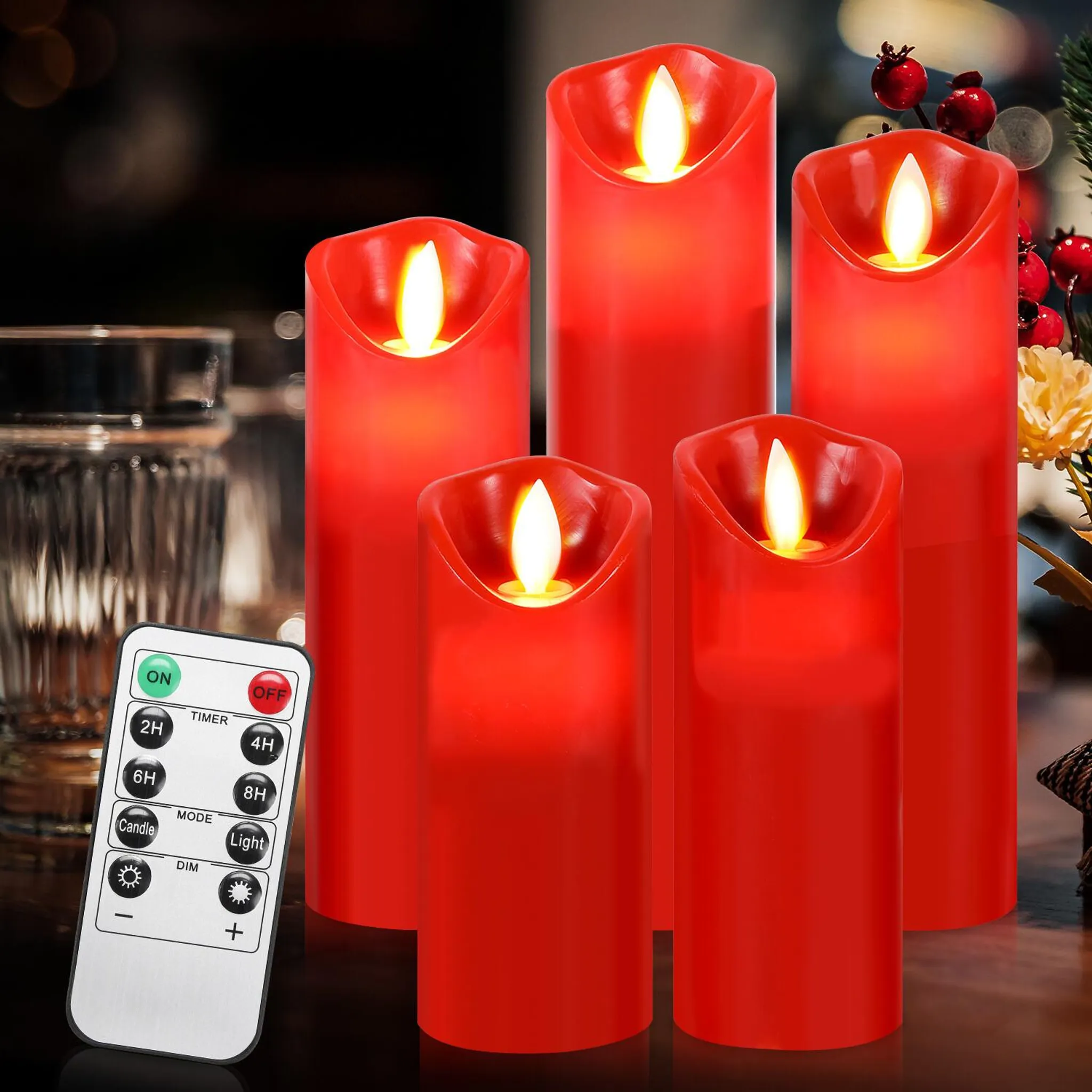 Set Da 12 Candele LED Con Timer E Telecomando – Fiamma 3D Tremolante, Altezza 25 Cm, A Batteria, Perfette Per Natale, Matrimoni E Casa