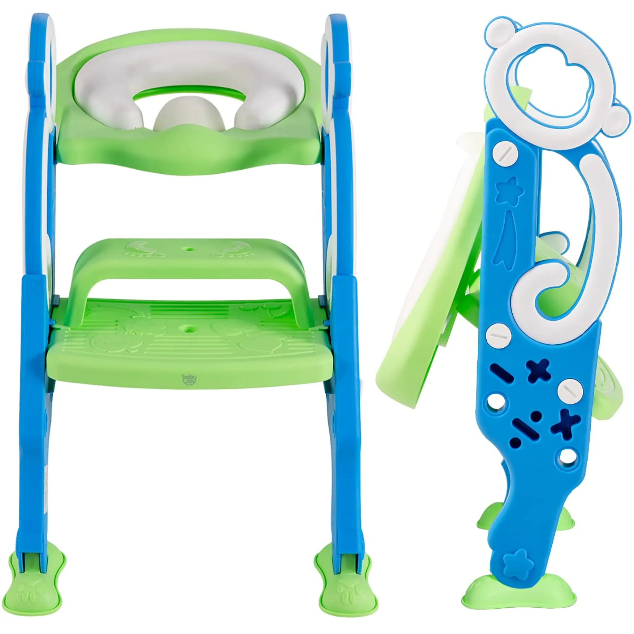 Töpfchentrainer Kinder-Töpfchen Toilettensitz mit Treppe Rutschfest stabil  klappbar und höhenverstellbar (Blau Grün）