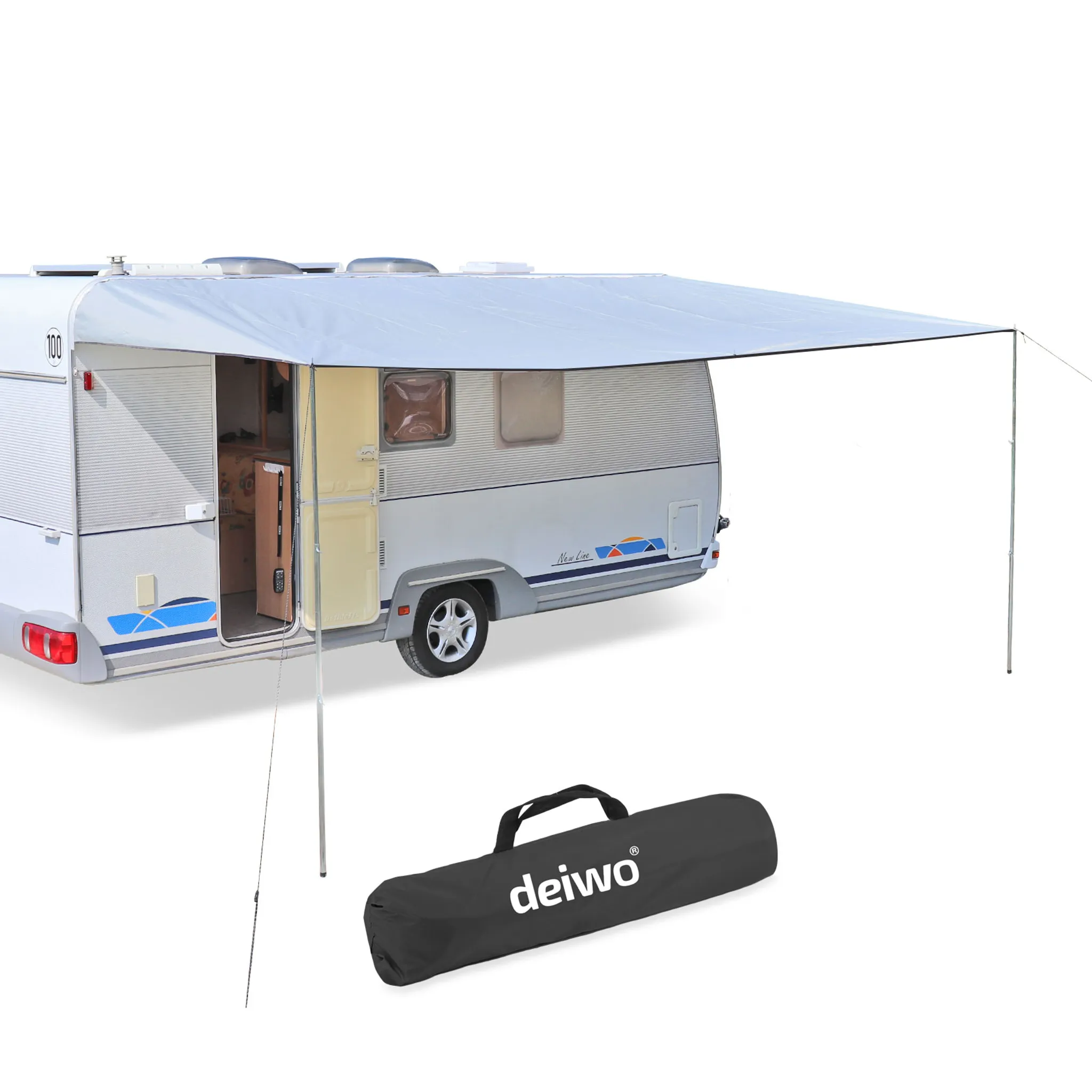 deiwo® Premium Wohnwagen Sonnendach Sonnensegel grau 250 x 240cm Camping  Wohnmobil Sonnenschutz