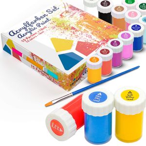 Tritart Acrylfarben Set für Kinder und Erwachsene - 15x Acrylfarbe mit Pinsel - Acryllack 16-teiliges Set - wasserfestes Acryl Farben Set und Pinsel