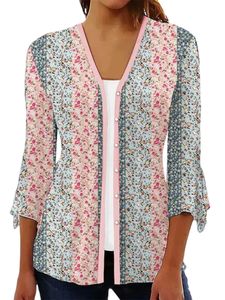 Damen Floral Print Kimono Strickjacken Leichte Strickjacke Lose Button Down Strand Cover Up Rosa,Größe XL