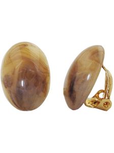 Clip Ohrring 18x13mm mini oval horn-braun-marmoriert glänzend Kunststoff-Bouton braun 18x13mm