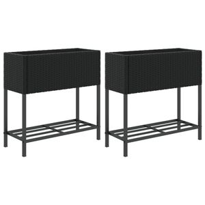 vidaXL Hochbeete mit Ablage 2 Stk. Schwarz 70x28x70 cm Poly Rattan