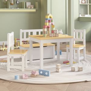 vidaXL 4-tlg. Kinder-Sitzgruppe Weiß und Beige MDF vidaXL 4-tlg. Kinder-Sitzgruppe Weiß und Beige MDF