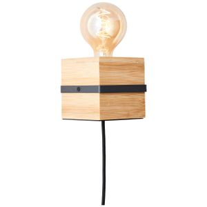 Wandlampe mit Schalter & Stecker, 10 x 10 x 10 cm, E27, Metall/Bambus