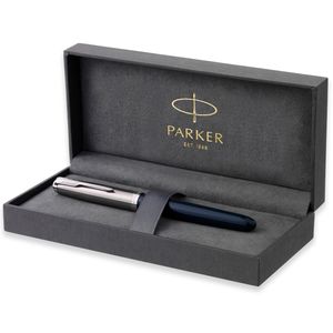 Parker 51 Füller | Nachtblauer Schaft mit Chromfarbenen Zierteilen | Füllfederhalter Mittlere Spitze mit Schwarzer Tintenpatrone  | Geschenkbox