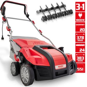 HECHT 1848 Vertikutierer Elektro | 2in1 Rasenlüfter | 38cm Arbeitsbreite | 1800W | 55L Fangkorb