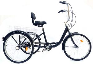 24 Zoll Dreirad für Erwachsene 6 Gang 3 Rad Fahrrad mit Einkaufskorb , Ausflug Sport Shopping Schwarz