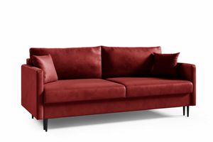 Schlafsofa MERA, Sofa mit Schlaffunktion und Bettkasten, Klappsofa, Schlafcouch mit Füßen, Couch in Velourstoff, Frabe: Rot