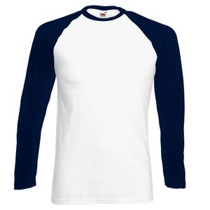 Pánske baseballové tričko Fruit Of The Loom s dlhým rukávom BC328 (3XL) (biela/navy blue)