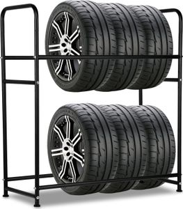 Jopassy regał na 8 opon regał na opony regał magazynowy regał na felgi regulacja wysokości 107 x 46 x 117 cm, nośność 180 kg, z osłoną na opony regały na opony regulacja wysokości regały magazynowe z osłoną na opony