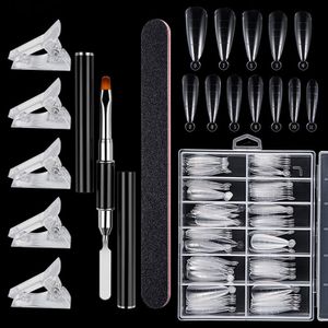 120 teiliges klares Nagelform Set mit Nagelstift Gel Clips und Polygel Nagelbürste für UV-Acryl Nagel Werkzeug(Wassertropfenform)