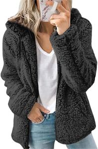 ASKSA Damen-Sweatshirt Flauschige Sherpa-Fleece-Jacke mit Reißverschluss Langärmelig,  Schwarz, S