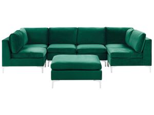 BELIANI Modulares Sofa U-Form mit Ottomane Grün Polsterbezug aus Samtstoff Metallbeine Wohnzimmer Salon Wohnlandschaft