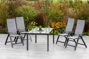 Merxx Gartenmöbelset "Florenz" 5tlg. mit Tisch 150 x 90 cm - Aluminiumgestell Graphit mit Textilbespannung Grau