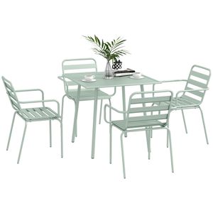 Outsunny 5dílná sedací souprava, sada zahradního nábytku sedací souprava s 1 jídelním stolem, 4 stohovatelné židle, zahradní souprava, na balkon, terasu, ocel, zelená barva