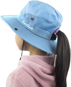 ASKSA Mädchen Sonnenhut UV Schutz Outdoor Hut Faltbar Wanderhut Gartenhut mit Verstellbare Kinnriemen, Blau