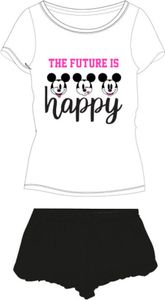 Kurzer Pyjama für Mädchen | Motiv: Minnie Mouse "The Future is happy" weiss-schwarz,134 Kurzer Pyjama für Mädchen | Motiv: Minnie Mouse "The Future is happy" weiss-schwarz,134
