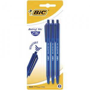 BIC Round Stic Clic biros niebieski blister 3szt