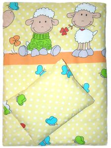 4tlg Kinderwagenset Baby Bettwäsche für Kinderwagen Bezüge Decke Kissen 21. Schaf Gelb