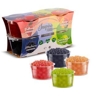 INSPIRE FOOD Bubble Tea Set - 4x Popping Boba: Erdbeere, Mango, Apfel, Heidelbeere, 100g
