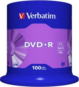 Verbatim 43551 1x100 Verbatim DVD+R 4,7GB 16x Speed, matná strieborná