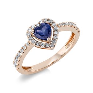 Ring Herz aus 750 Rotgold Saphir 0,5ct blau 32 Brillanten 0,33ct TW-SI B:8,7mm Innenumfang 54mm  Ø17.2mm