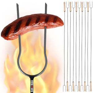 KOTARBAU® 10 Stk. Grillspieße 130cm mit doppeltem Edelstahlspieß Holzgriff Barbecuespieß zum Grillen Lagerfeuer Grill Zubehör Stockbrot Spieße Grill Spieße Spiesse Marshmallow Spieße Lagerfeuerspieße