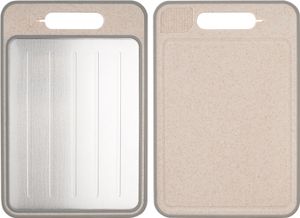 4-in-1 Auftauplatte Schneidebrett,Küchen Gadgets mit Integriertem Messerschärfer und Gewürzreibe Hackbrett,Fast Abtauung Tablett(31*21cm,khaki)