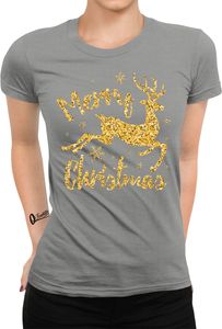 Merry Christmas Rentier - Weihnachten Nikolaus Weihnachtsgeschenk Damen T-Shirt, Heather Grau, M