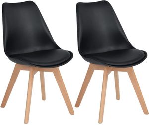 H.J WeDoo 2ks jídelní židle, kuchyňská židle, čalouněné židle, čalounění z umělé kůže, bukový masiv, odolné proti vodě, snadná údržba, snadná montáž, nosnost 130 kg, černá barva