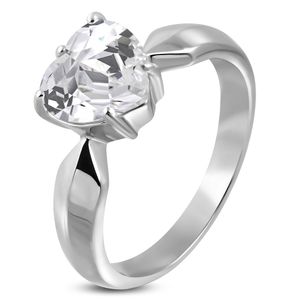 Verlobungsring Zirkonia Stein Herz-Form Damen-Ring Solitär-Ring Edelstahl Autiga® silber 54 - Ø 17,10 mm