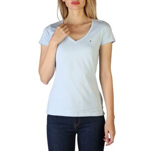 Tommy Hilfiger Damen Sommershirt Freizeitshirt T-Shirt mit V-Ausschnitt, Größe:XXS, Farbe:Blau-hellblau