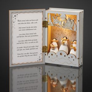 LED-Deko-Holzbuch mit Engeln  + Spieluhr