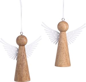 Weihnachtsengel Holz Deko zum Hängen Natur Weiß 8cm Set 6 Stk - Festliche Deko Engel