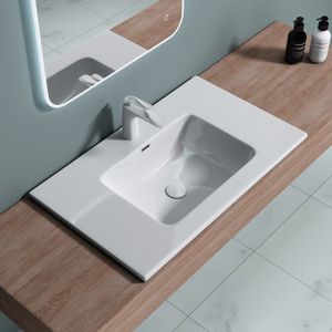doporro Waschbecken Einbauwaschbecken mineralguss 80x48x12 cm Design Einbauwaschbecken weiß, Waschbecken, Waschtisch, Handwaschbecken Col02