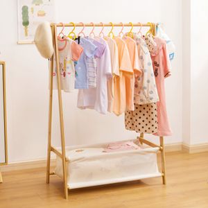 Yorbay Kinder Kleiderregal Kleiderständer für Kinder aus Bambus Garderobenständer mit Aufbewahrungsbox für Baby- & Kleinkinderzimmer, Mädchen & Jungs