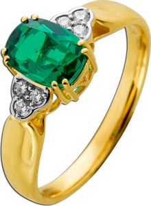 Smaragd Ring Gold 585 14K grüner Lab Grown Edelstein Lab Grown Diamanten 19