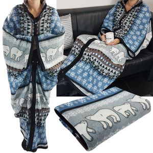 DILUMA Kuschel-Decke Cozy Bears mit Ärmeln 150 x 170 cm in Blau TV-Decke / Ärmel-Decke aus Microfaser kuschelige und wärmende Wohn-Decke