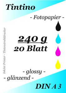 Tintino 20 Blatt Fotopapier DIN A3 240g/m² -einseitig glänzend-