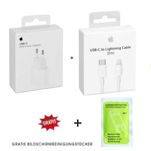 Apple 20W USB-C Power Adapter (Netzteil) + 2m Lightning to USB-C Cable Ladekabel
