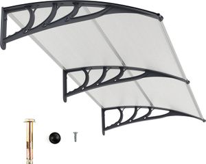 Stříška COSTWAY na vchodové dveře 199x99cm, stříška z hliníku a polykarbonátu, průhledná konzolová stříška, stříška na vchodové dveře stříbrná
