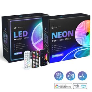 Lideka® – NEON RGB LED-Streifen 3 Meter + RGB LED-Streifen 10 Meter – IP68 für den Außenbereich – selbstklebend mit Fernbedienung und App – intelligen