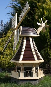 Windmühle aus Holz mit Solarbeleuchtung braun Typ 1