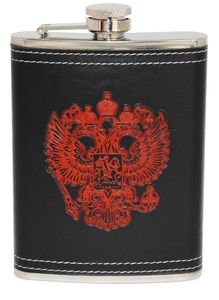 Flachmann Set Wappen Russland 230ml. Edelstahl Lederumrandung
