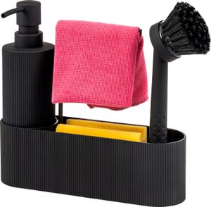 eluno Spülbecken Organizer mit Soft-Touch Oberfläche, Seifenspender, Ablage, Spülbürste und Tuchhalter, schwarz