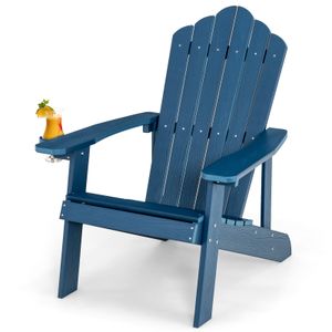 COSTWAY Adirondack Stuhl mit Getränkehalter, wetterfester Gartenstuhl, Gartensessel aus Kunststoff, Outdoor-Stuhl für Garten, Terrasse, 170 kg Tragfähigkeit (Navy)